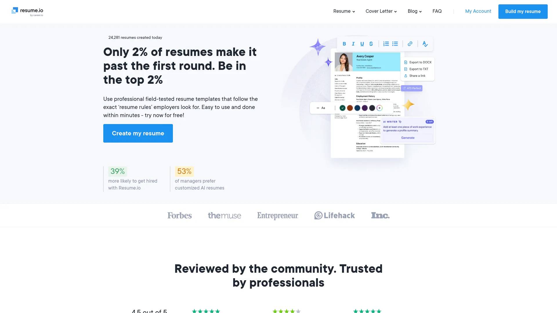 Resume.io screenshot