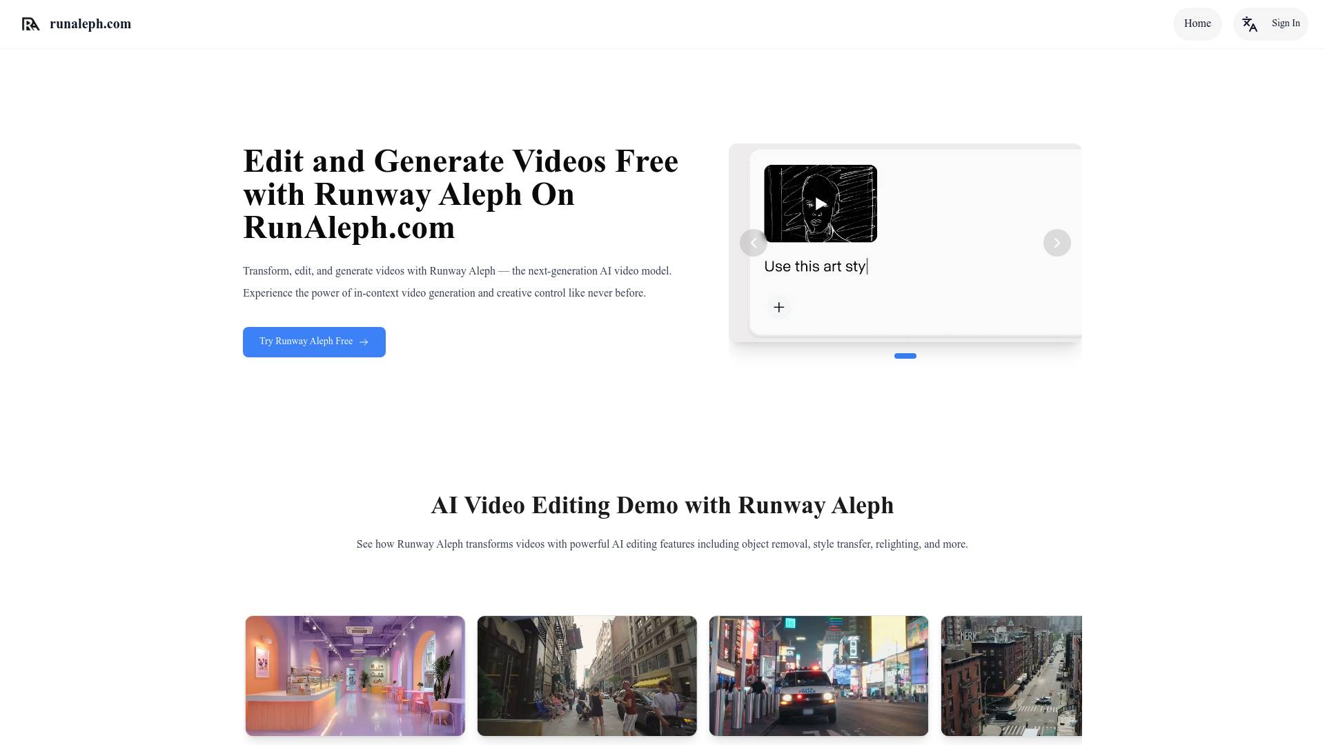 RunAleph.com: Free AI Video Editing with Runway Aleph screenshot