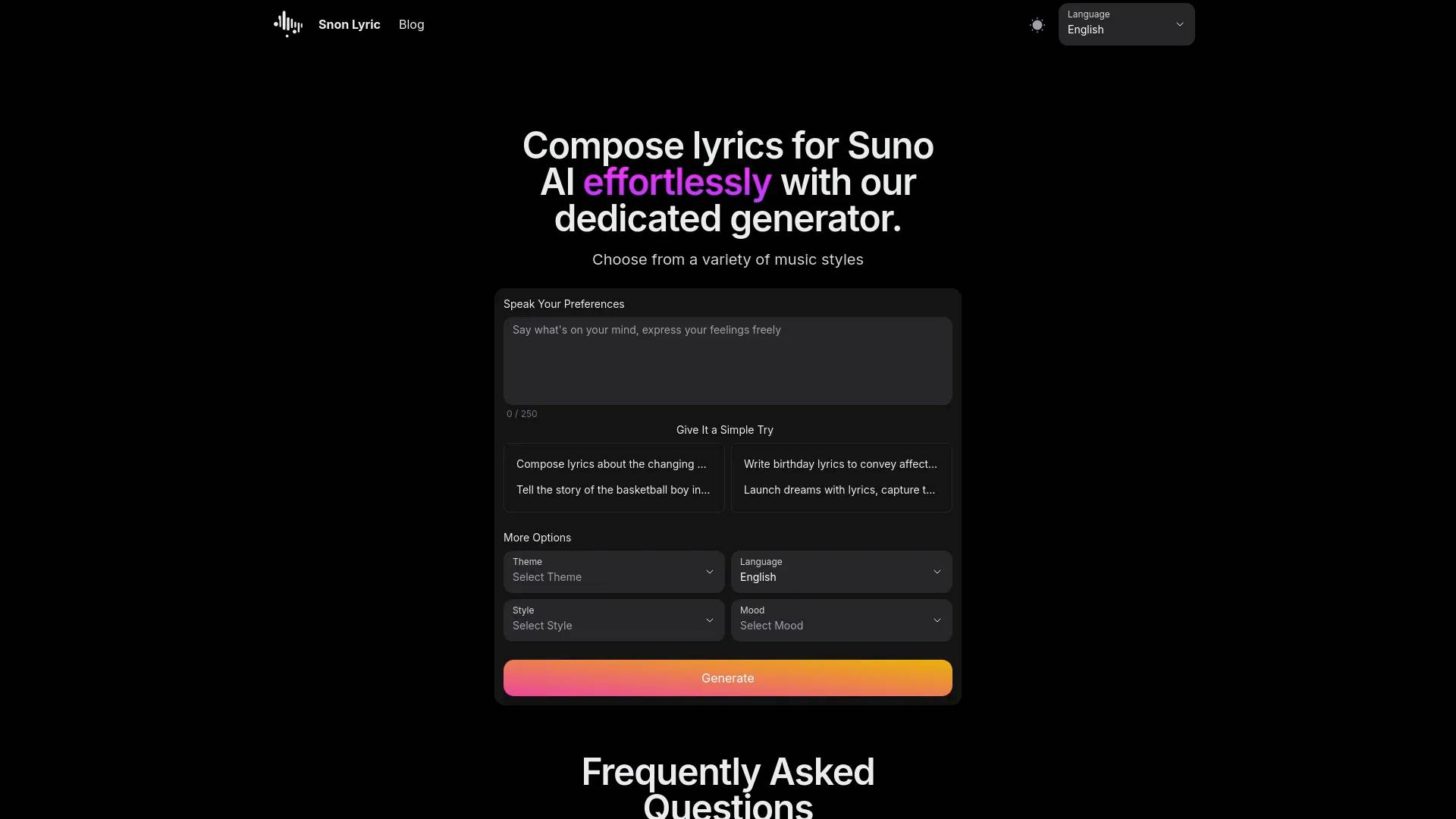 Snon Lyric - Intelligent Lyric Creation Tool screenshot