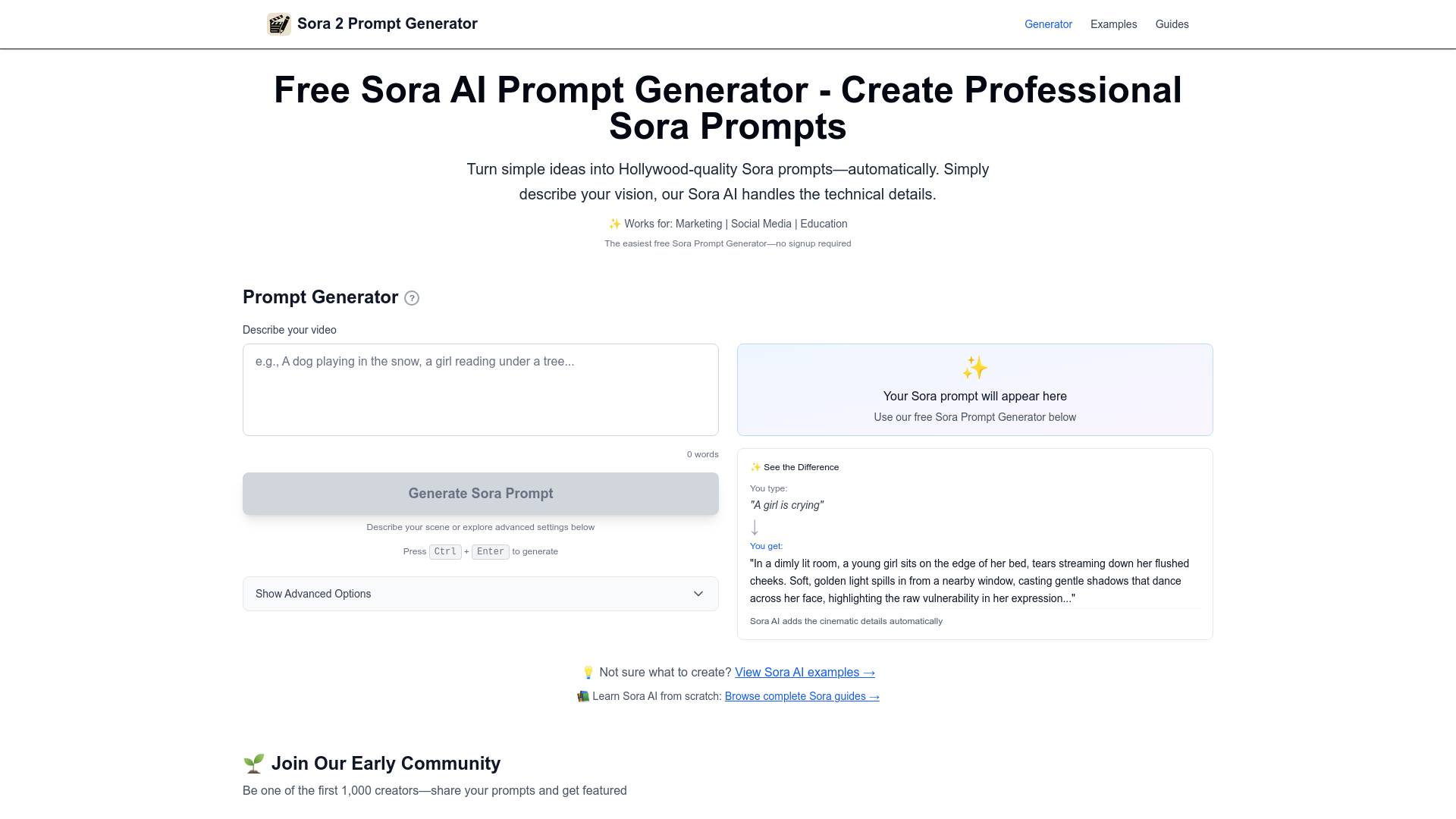 Sora 2 Prompt Generator