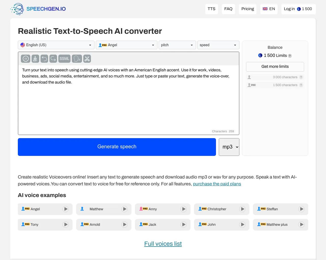 SpeechGen.io screenshot