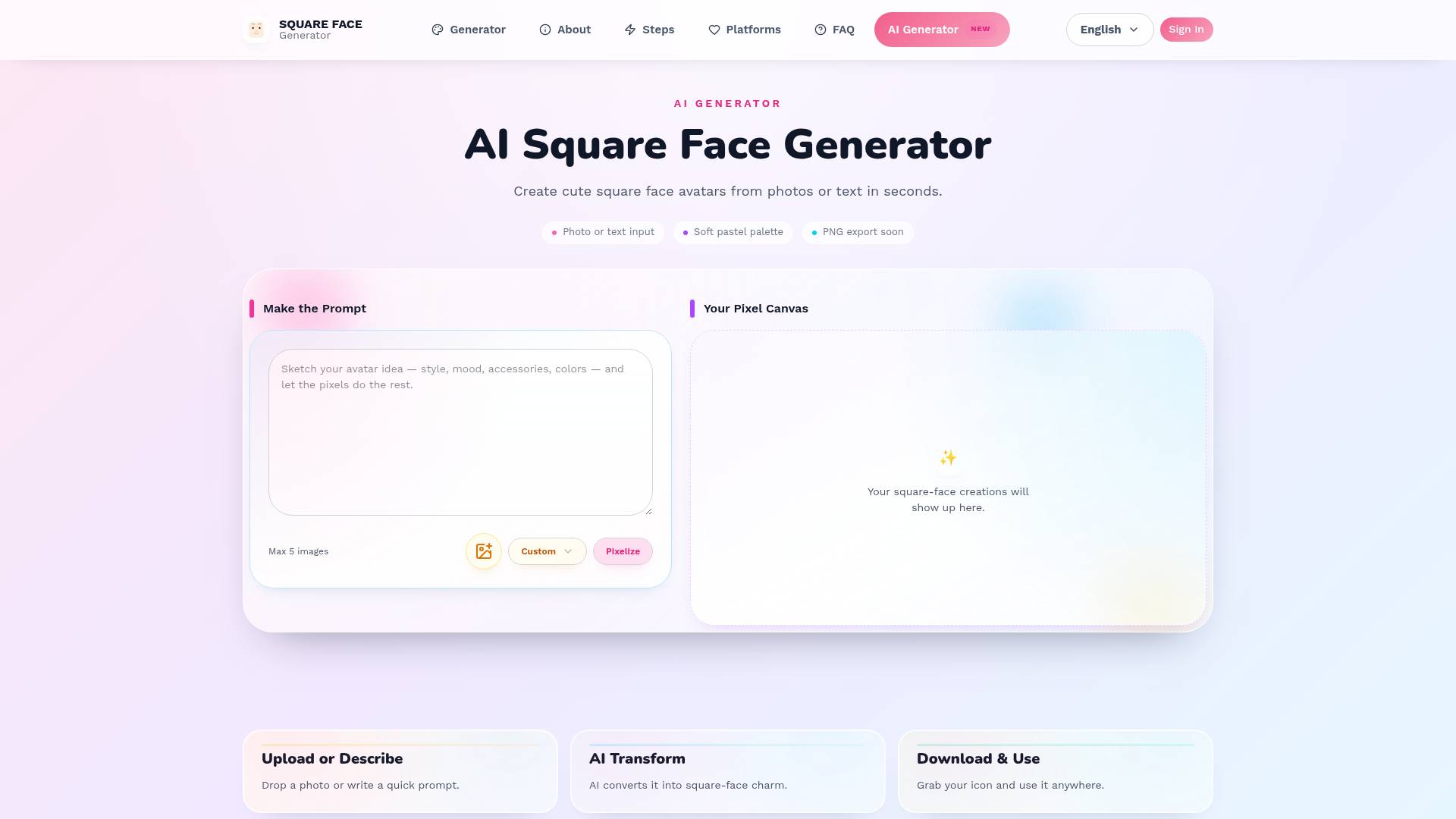 Square Face Avatar Generator
