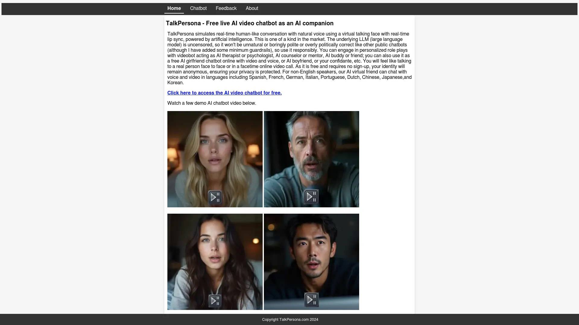 TalkPersona Video Chatbot screenshot