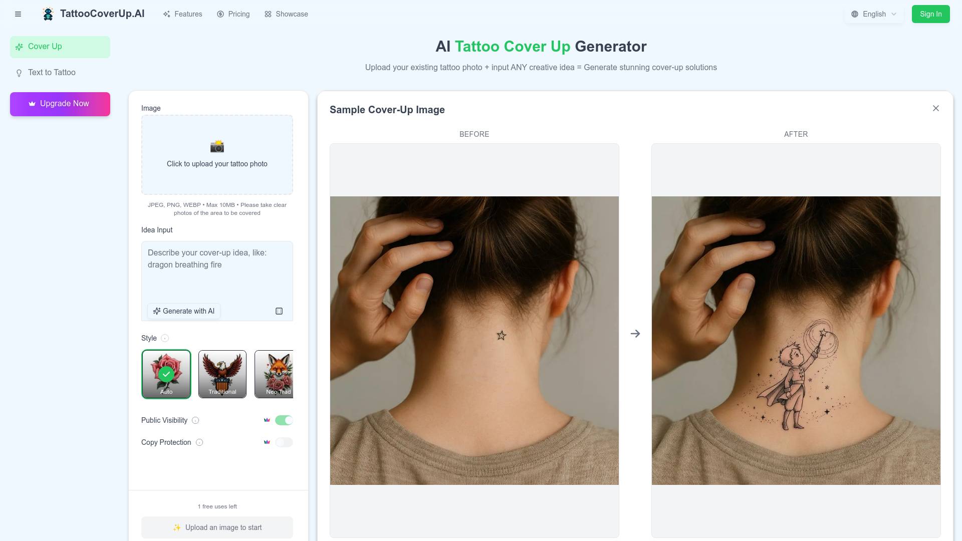 TattooCoverUp.AI - Revolutionary AI tattoo cover-up generator screenshot