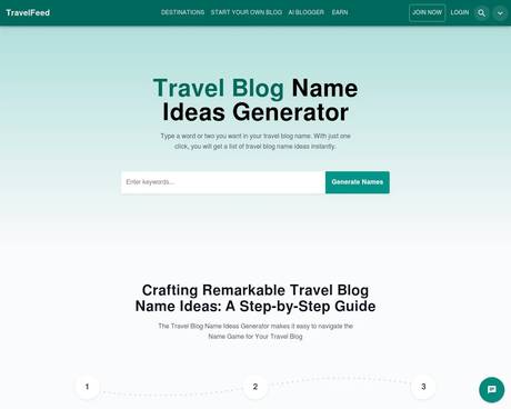 Travel Blog Name Ideas Generator screenshot