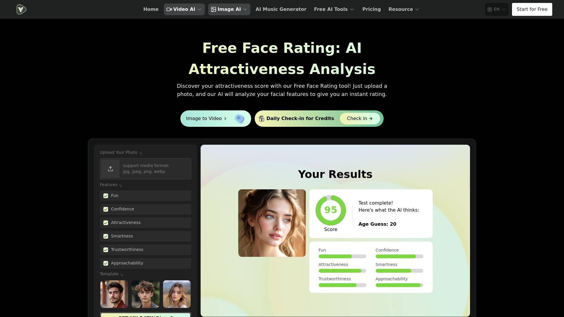 VideoWeb AI Face Rating screenshot