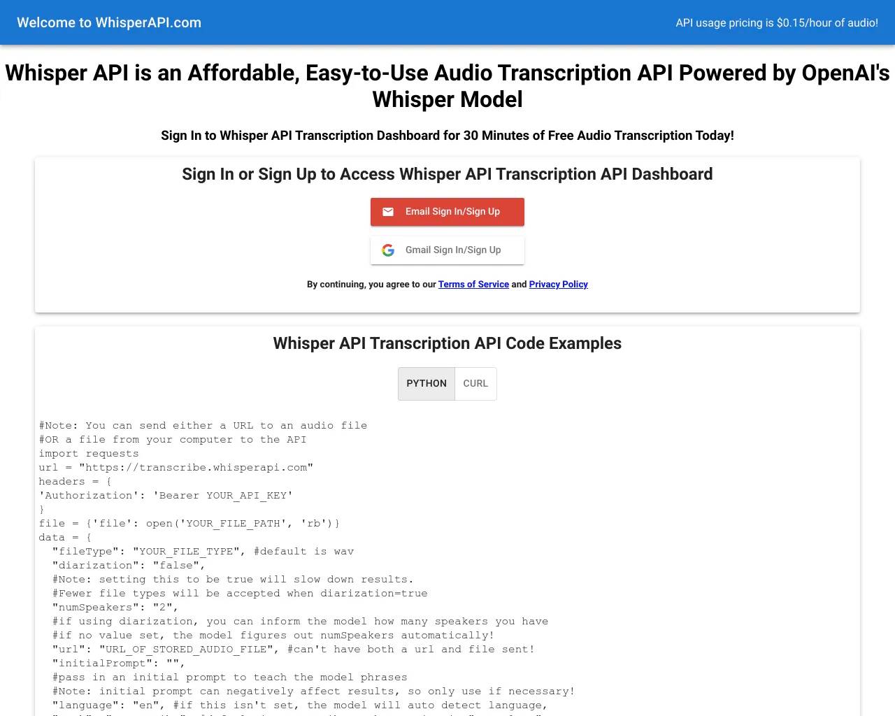 WhisperAPI screenshot