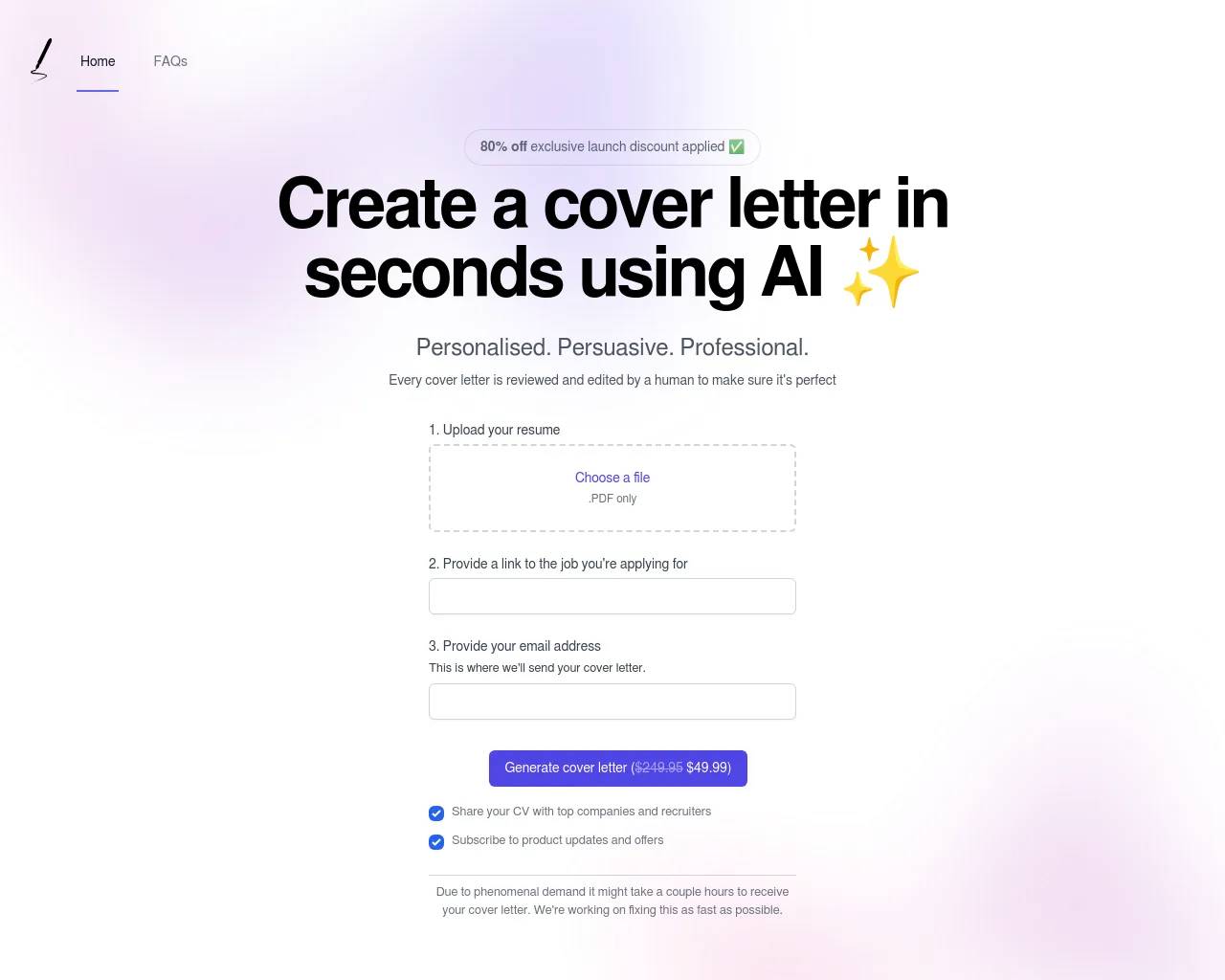 Writemeacoverletter screenshot