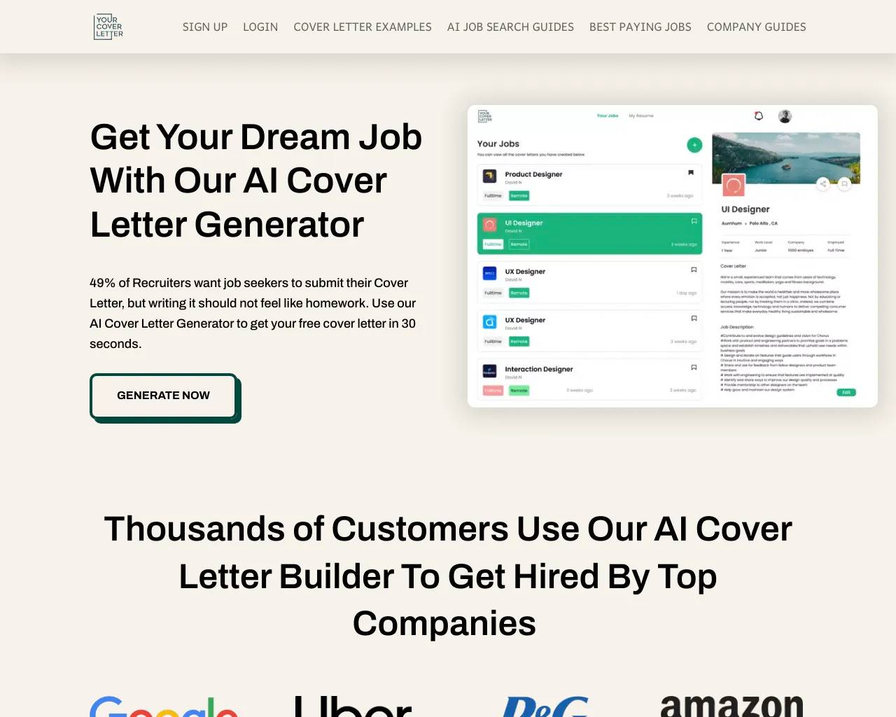 Your Cover Letter screenshot