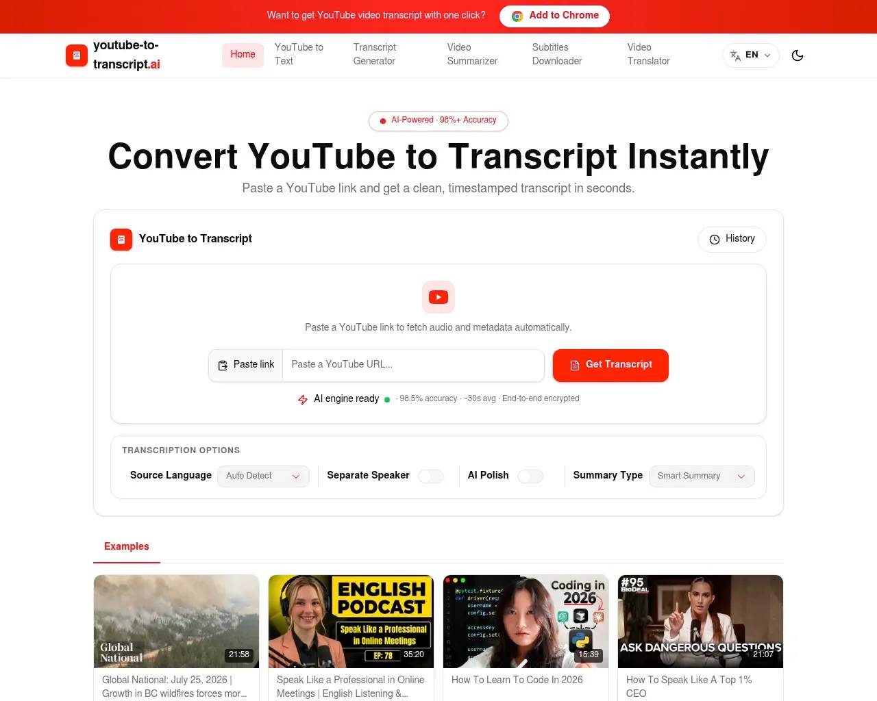YouTube-to-Transcript.ai screenshot