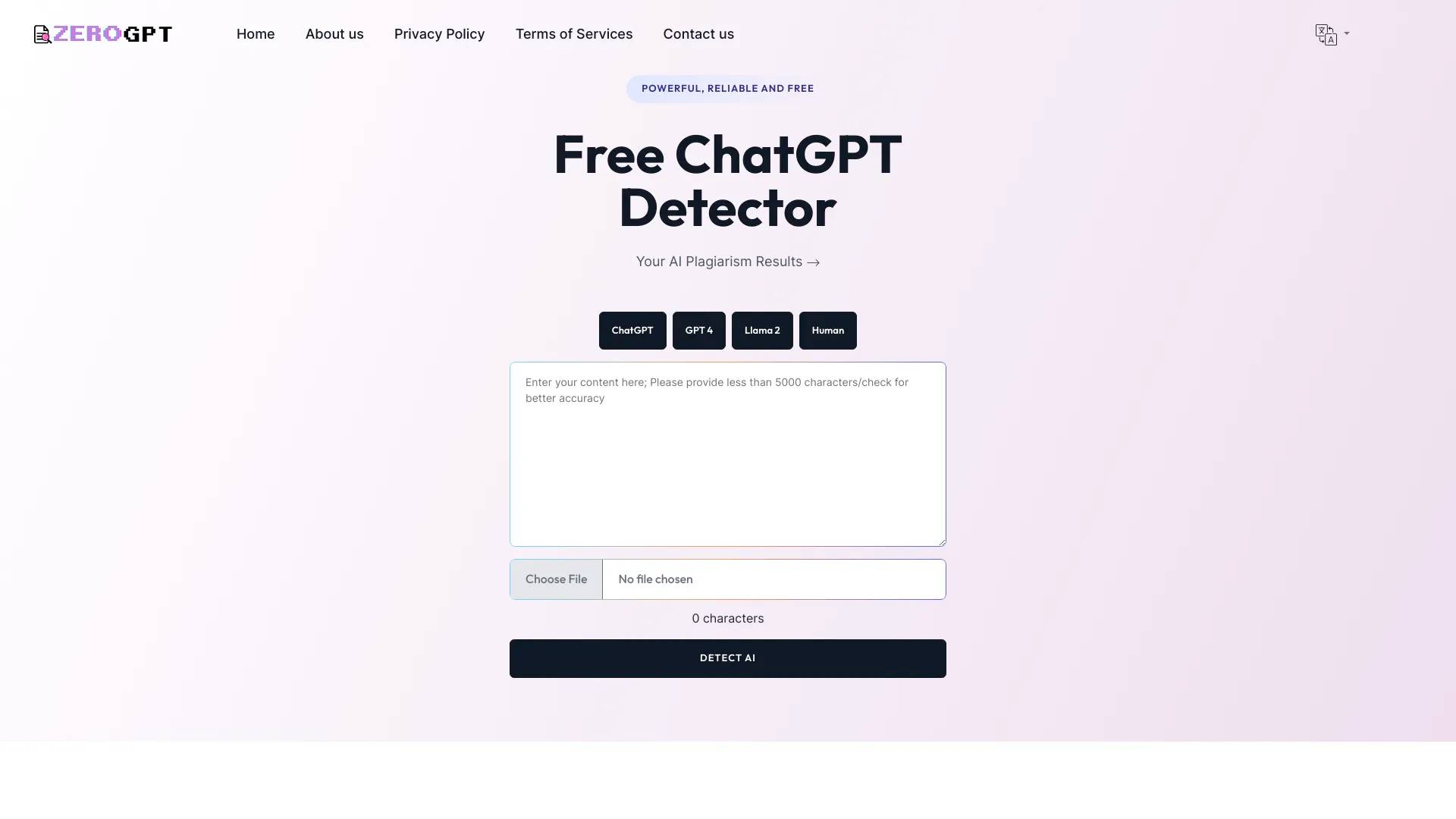 ZeroGPT  Detector screenshot